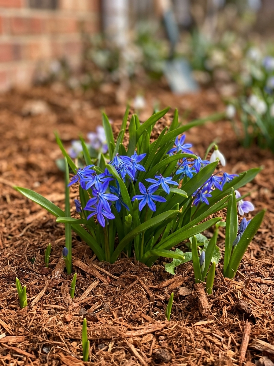 Fresh hosta planting in a mulched Toronto garden bed - professional planting service